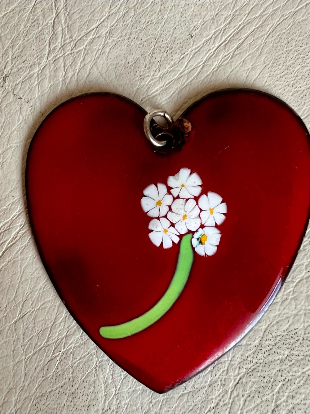 Red Heart Floral Glass Pendant Ornament